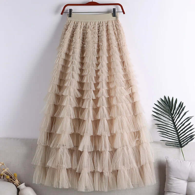 Women's Layered Tulle Midi A-Line Skirt