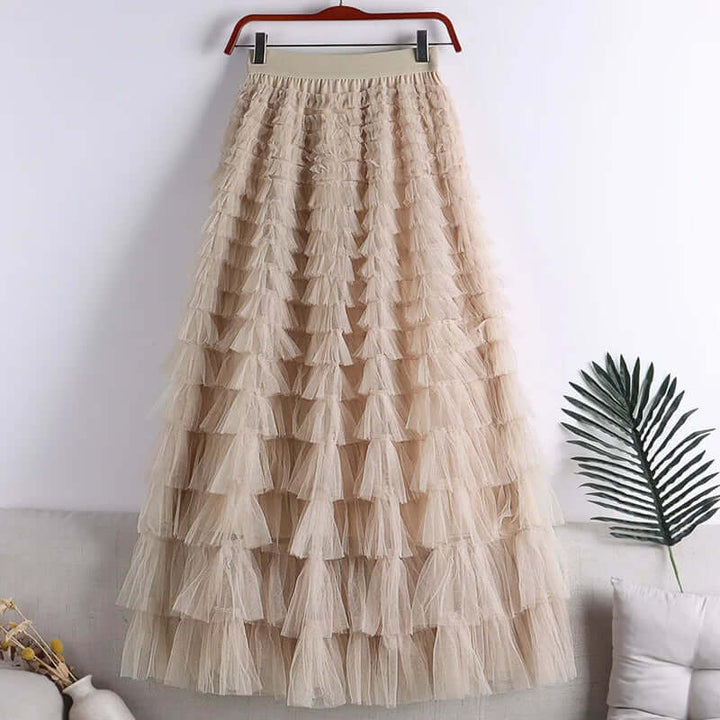 Women's Layered Tulle Midi A-Line Skirt