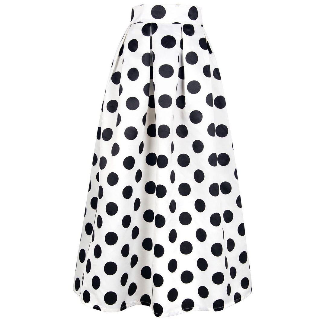 Flattering high-waist A-line polka dot skirt for women, timeless vintage fashion with a modern twist.