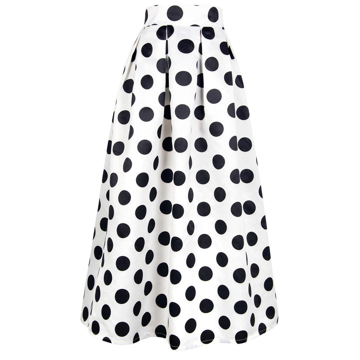 Flattering high-waist A-line polka dot skirt for women, timeless vintage fashion with a modern twist.