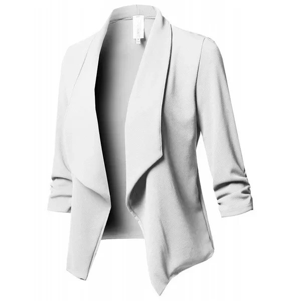 Versatile women's long sleeve blazer. Open front design, elegant for casual or professional looks.