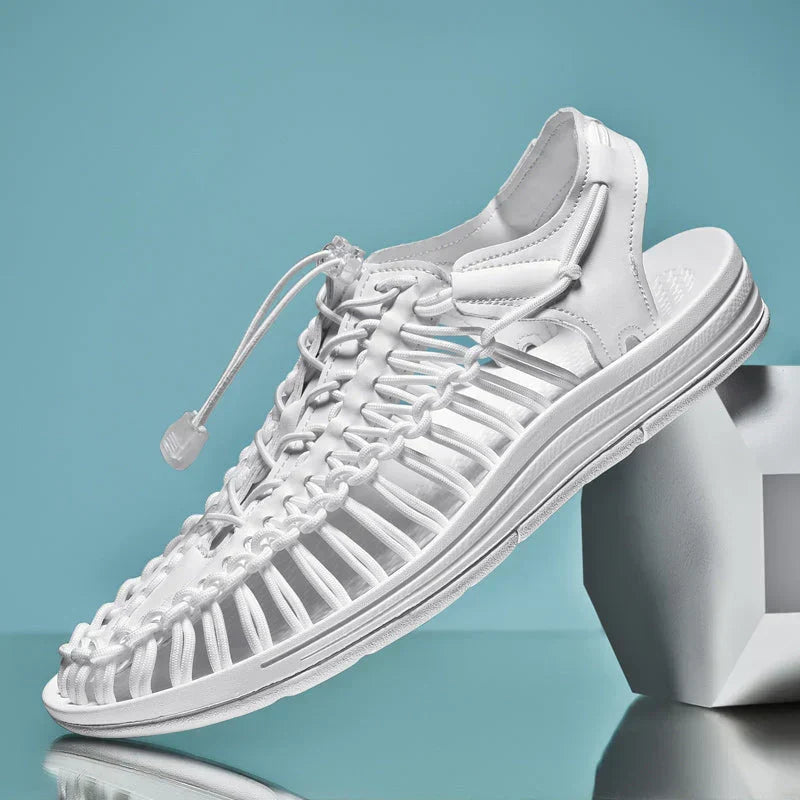 Versatile men's closed toe mesh sandals with adjustable lace, ideal for summer adventures.