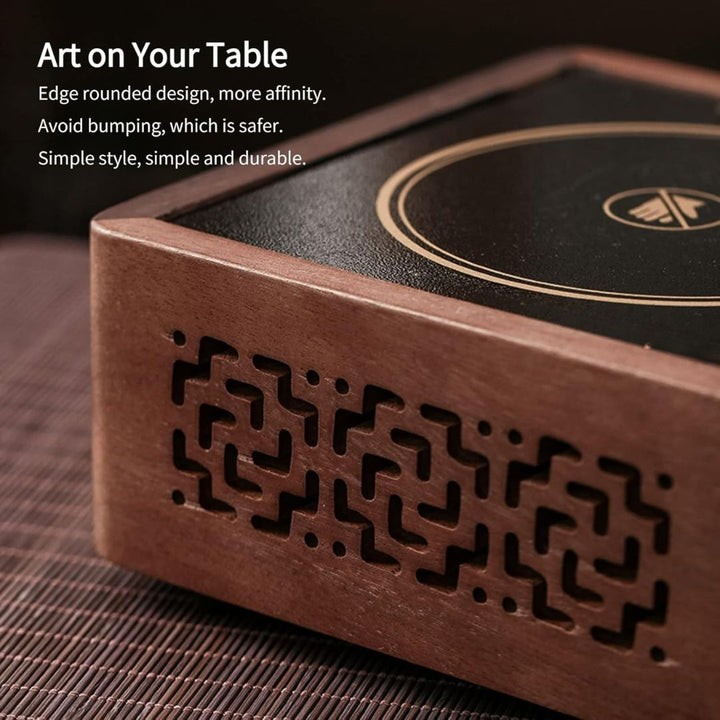 Adjustable temp electric walnut tea warmer, keeps coffee & tea perfectly hot on your table.