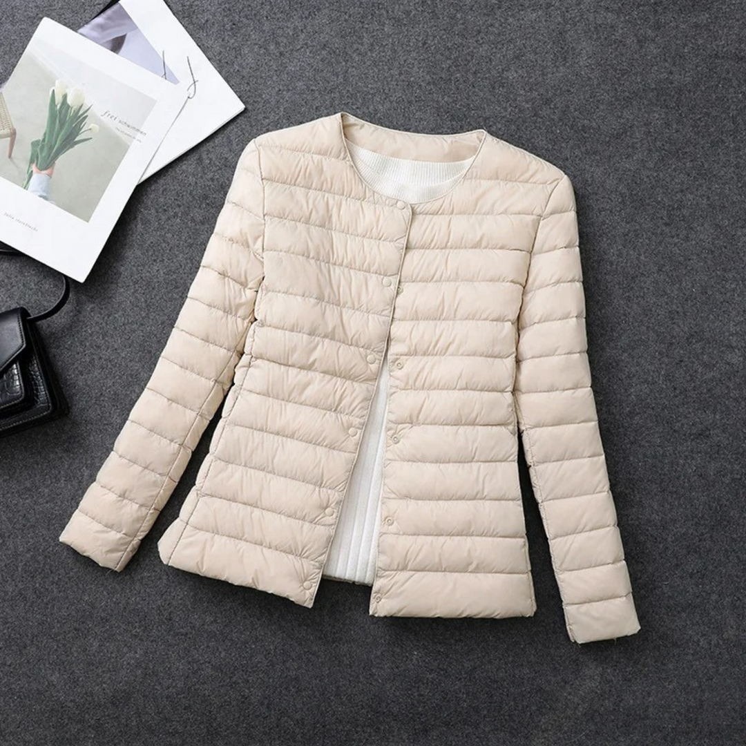 Warm women's lightweight puffer down jacket. A versatile fall/winter coat, ideal for everyday style & comfort.