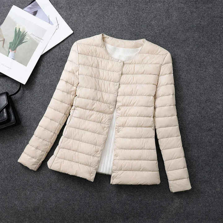 Warm women's lightweight puffer down jacket. A versatile fall/winter coat, ideal for everyday style & comfort.