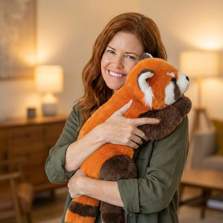 Red panda long animal body pillow, cozy comfort for home decor.