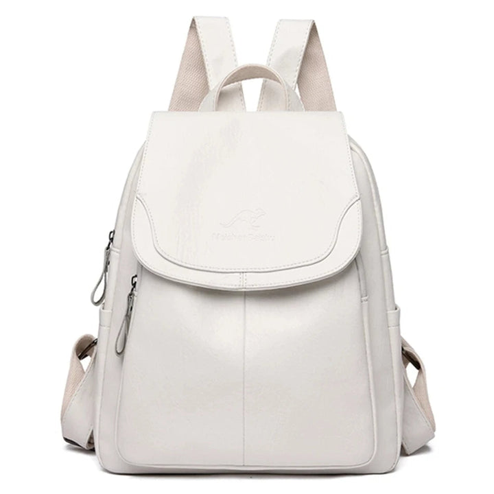 Stylish women's black leather anti-theft backpack, perfect for secure daily carry & travel.