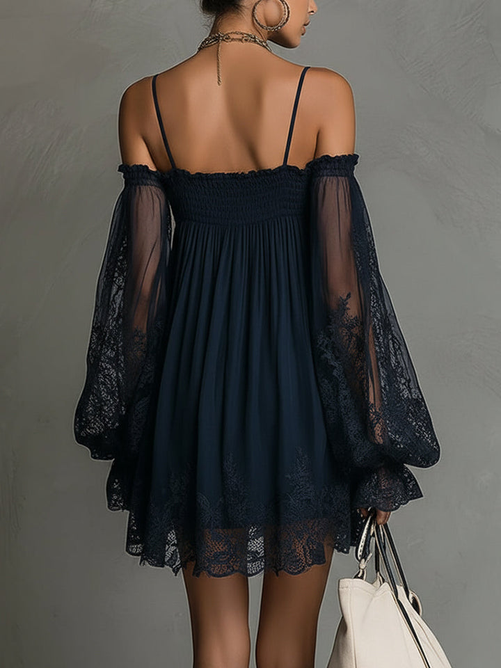 Fashionable navy blue mini dress, a versatile women's outfit for casual or elegant evening style.