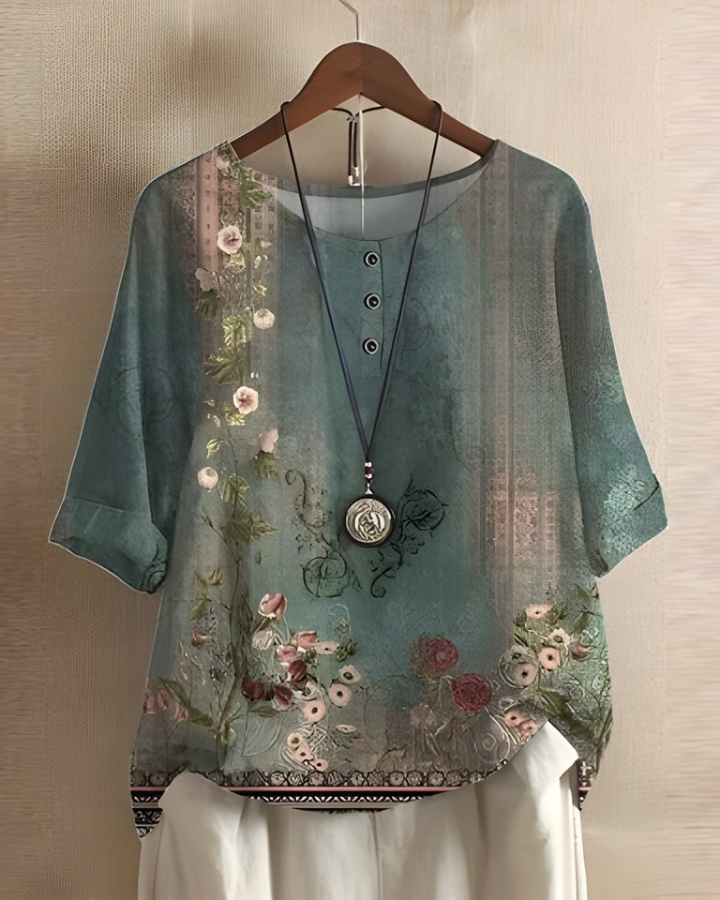 Relaxed fit women's tunic, a vibrant summer top with comfortable boho styling.
