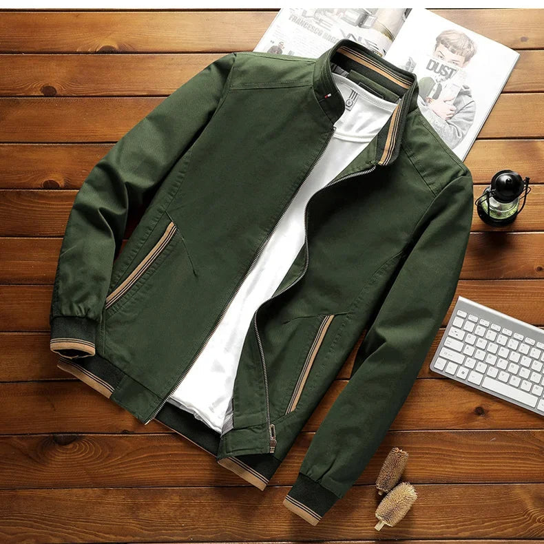 Stylish men's bomber jacket. A modern, lightweight outerwear piece designed for men's fashion and everyday casual wear.