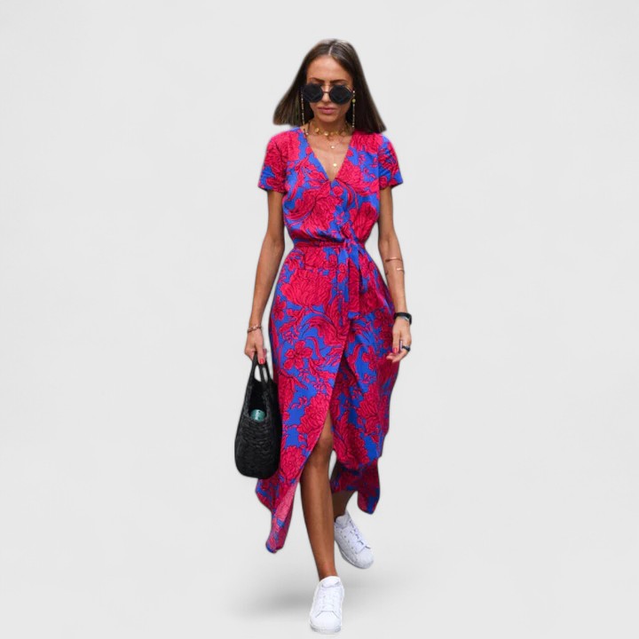 Chic women's wrap midi dress with adjustable fit, an elegant and versatile choice for modern fashion.