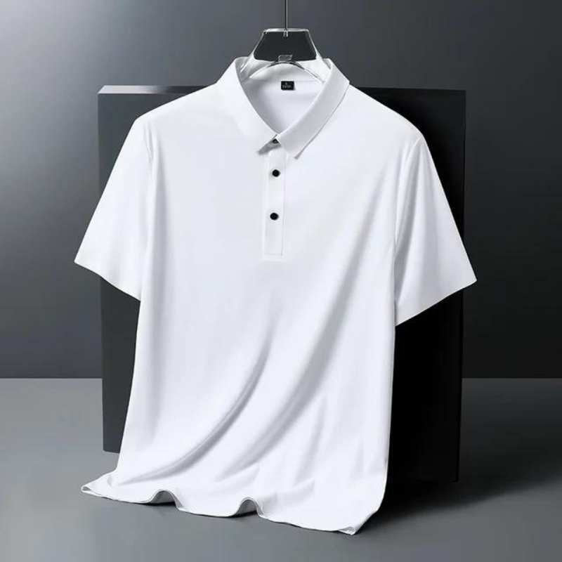 Classic knit men's polo, offering a sophisticated look and comfortable feel. Short sleeve top.