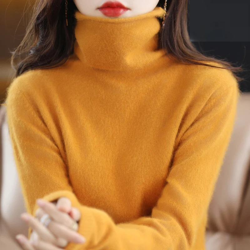Chic women's warm turtleneck sweater, comfy long sleeve pullover for versatile wear.