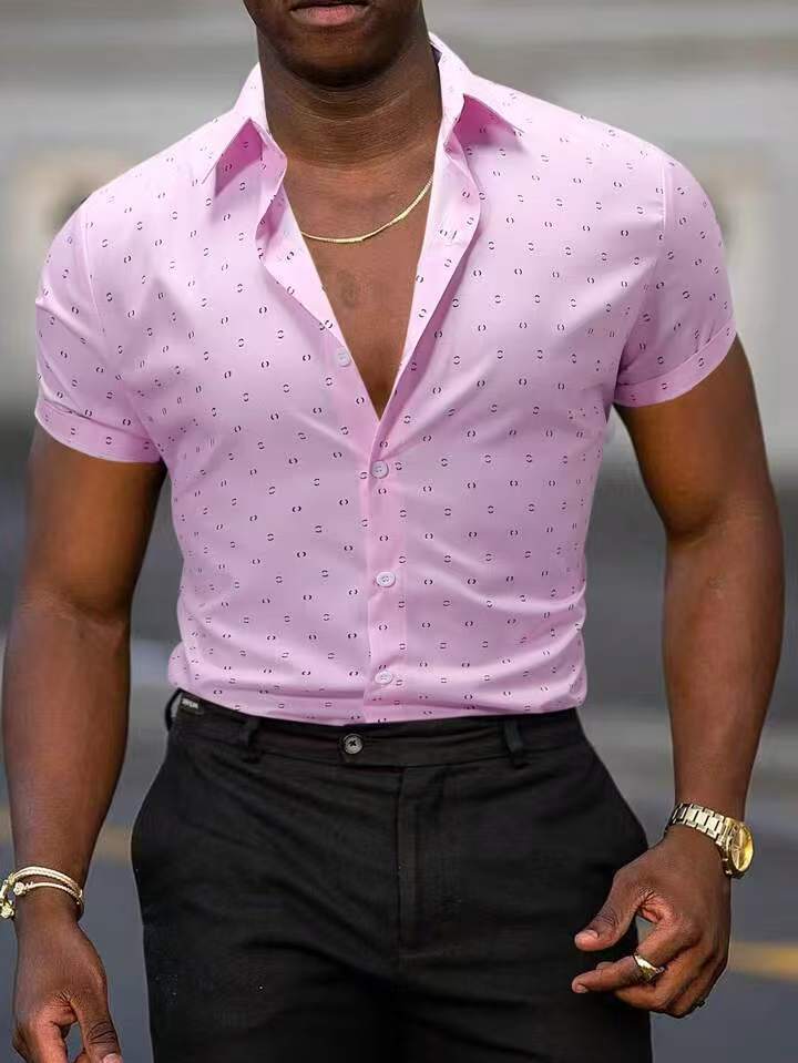 Stylish men's printed button-front shirt with short sleeves, a versatile piece for smart casual or everyday outfits.