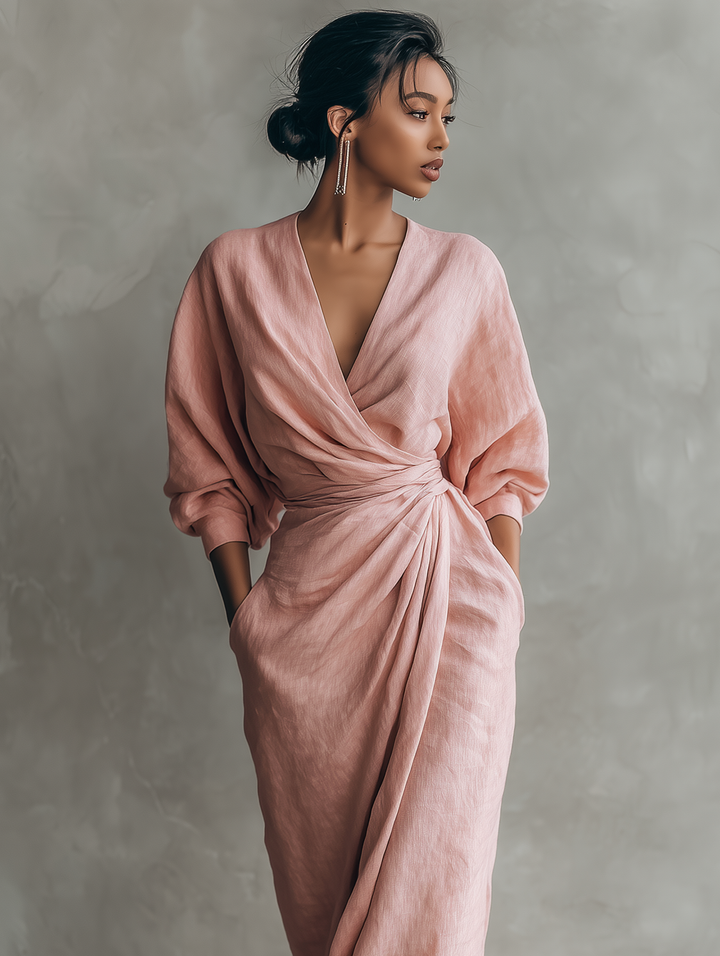 Effortless flowy v-neck wrap maxi dress for women, a comfortable and chic option for any casual summer day.