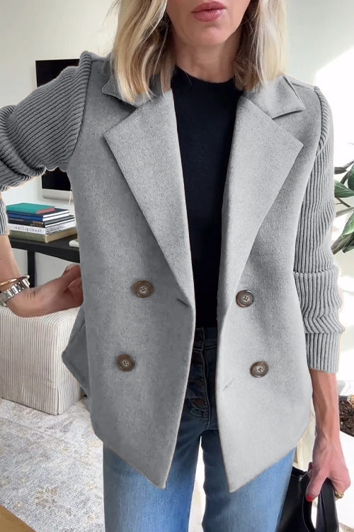Stylish women's double-breasted blazer outerwear. Tailored elegant jacket for office wear & chic fashion.
