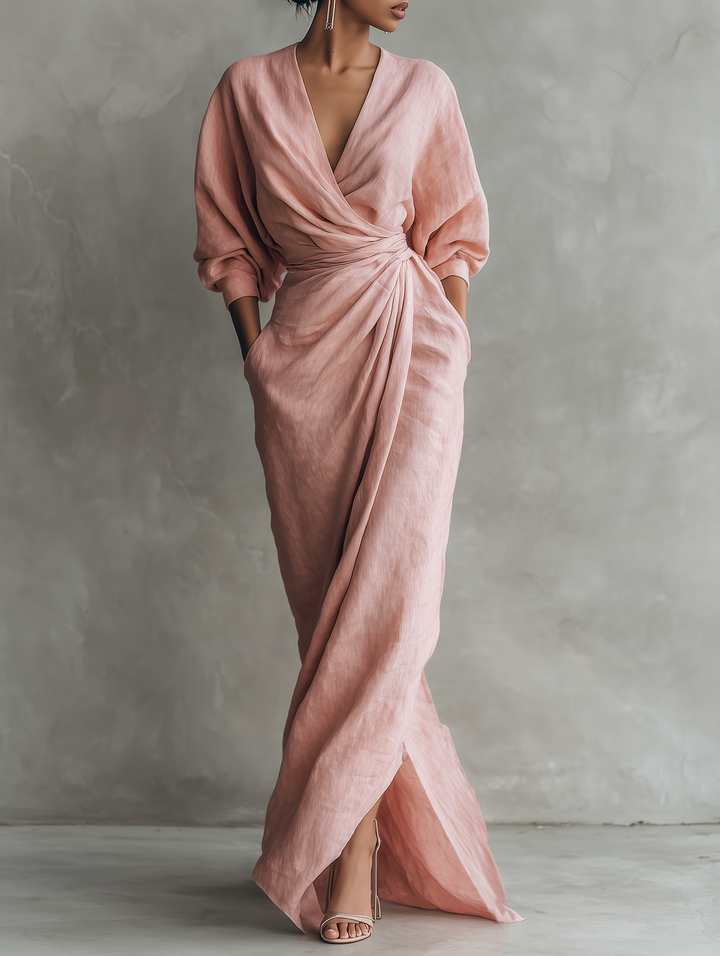 Women's effortless minimalist wrap maxi dress, perfect for summer or casual wear.