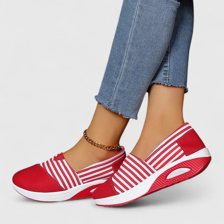 Front view of women's stylish orthopedic comfort walking sneakers for everyday activity.
