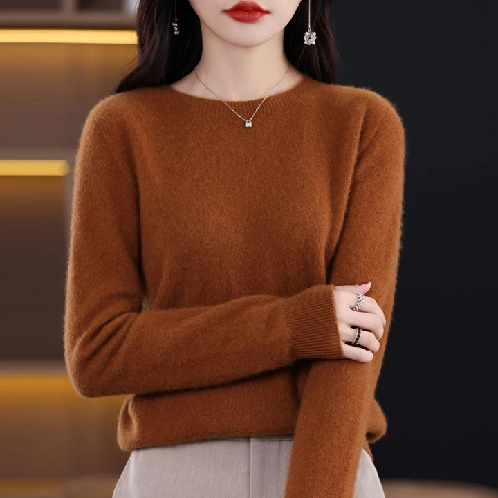 Chic women's round neck sweater, offering soft luxury and warmth for comfortable winter fashion.
