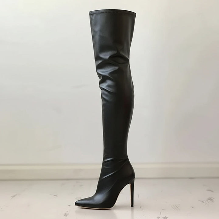 Women's elegant over-the-knee stiletto boots with a sleek pointed toe, perfect for fall & winter fashion.
