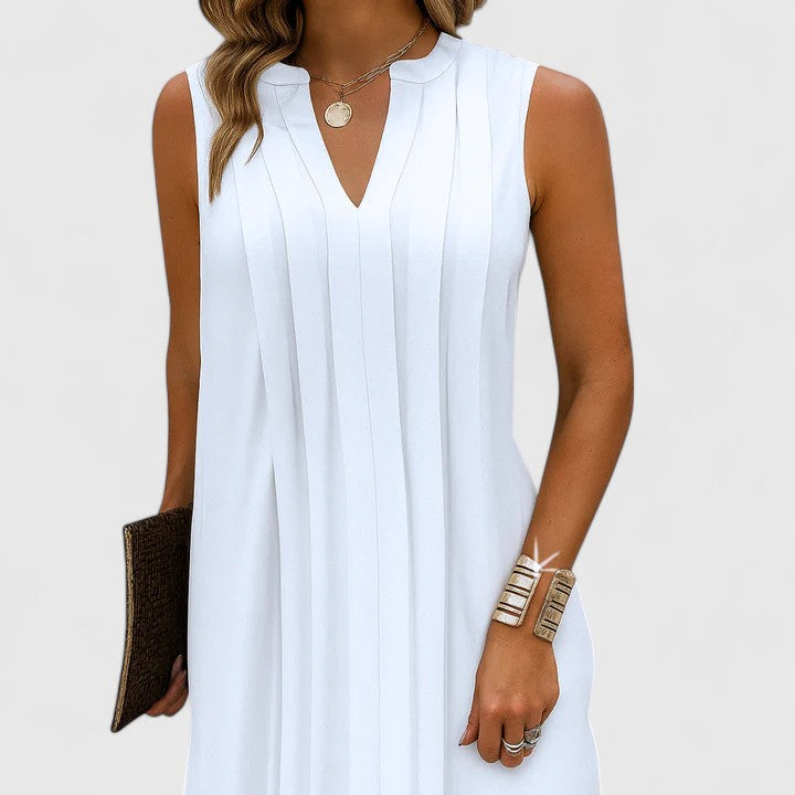 Sophisticated V-neck dress, ideal for women seeking a flattering style.