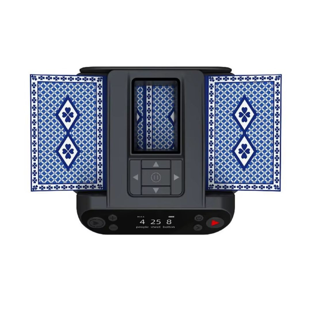 Fast automatic card shuffler & dealer for quick, fair poker and blackjack games.