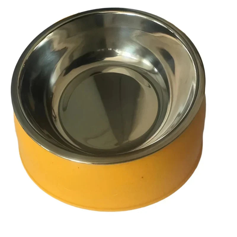 Anti-slip, elevated cat food bowl in stainless steel, ergonomic for all cats.