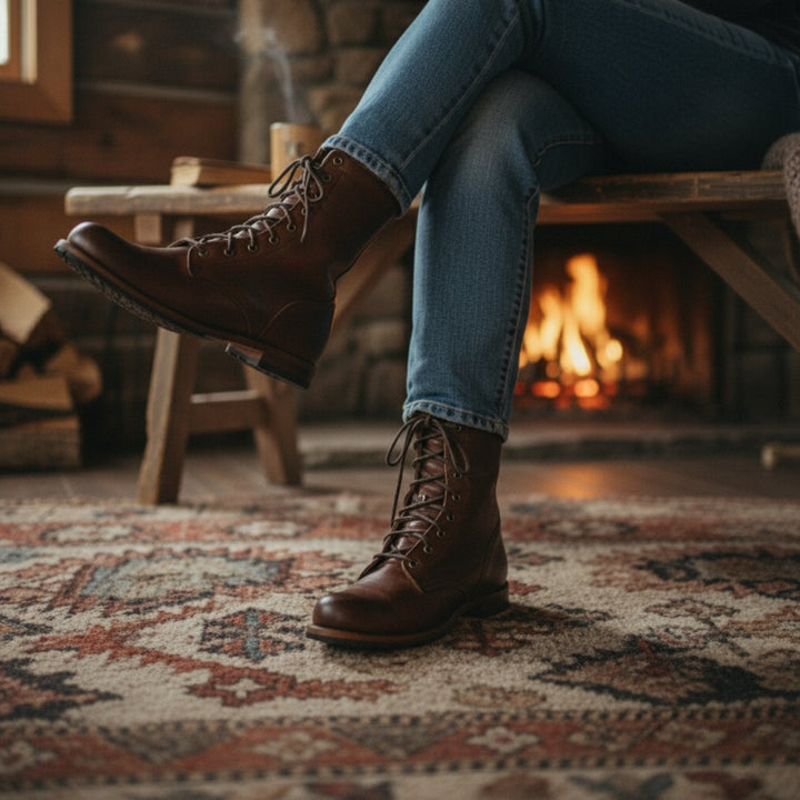 Stylish women's durable lace-up boots, round toe & strong sole, ideal for versatile casual & outdoor adventures.