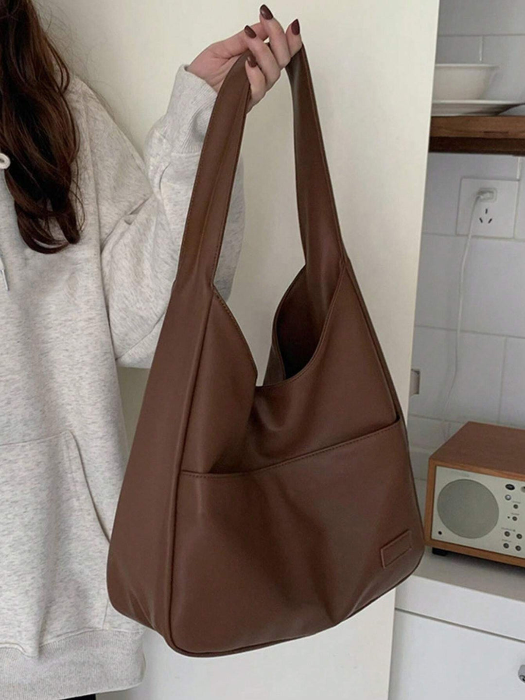 Chic women's vegan leather satchel shoulder bag. Everyday tote perfect for work, school, and fashion-forward style.