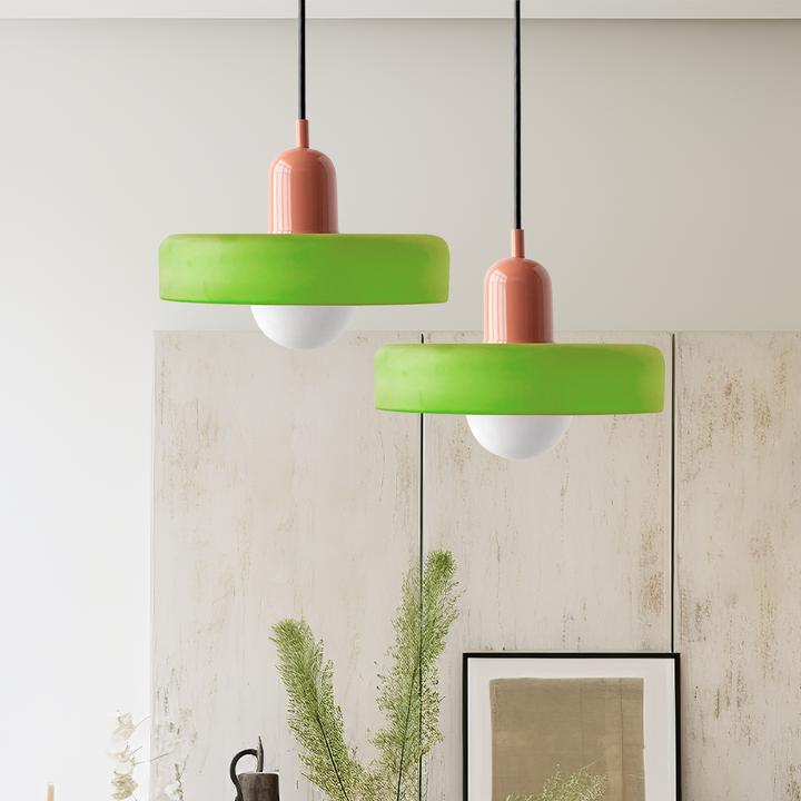 Bauhaus art glass pendant light, perfect for dining room ambience.