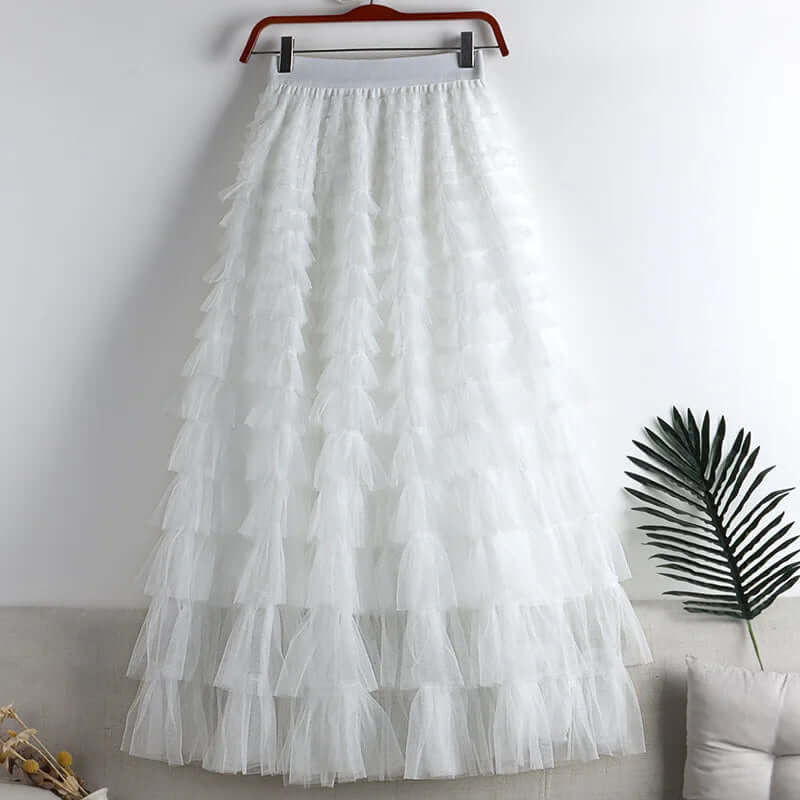 Women's Layered Tulle Midi A-Line Skirt