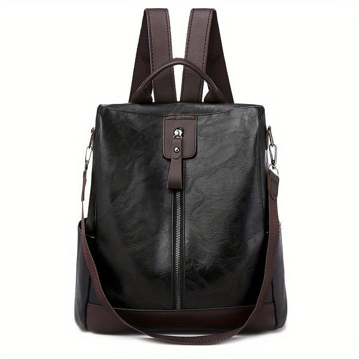 Elegant black women's anti-theft backpack. Chic urban fashion security bag, perfect for stylish safety.
