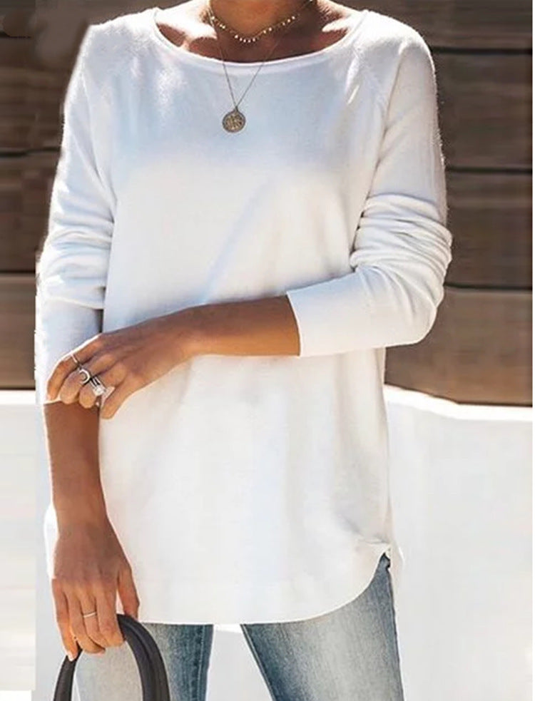 Women's casual long sleeve top with a stylish wide neck & comfortable, relaxed fit.