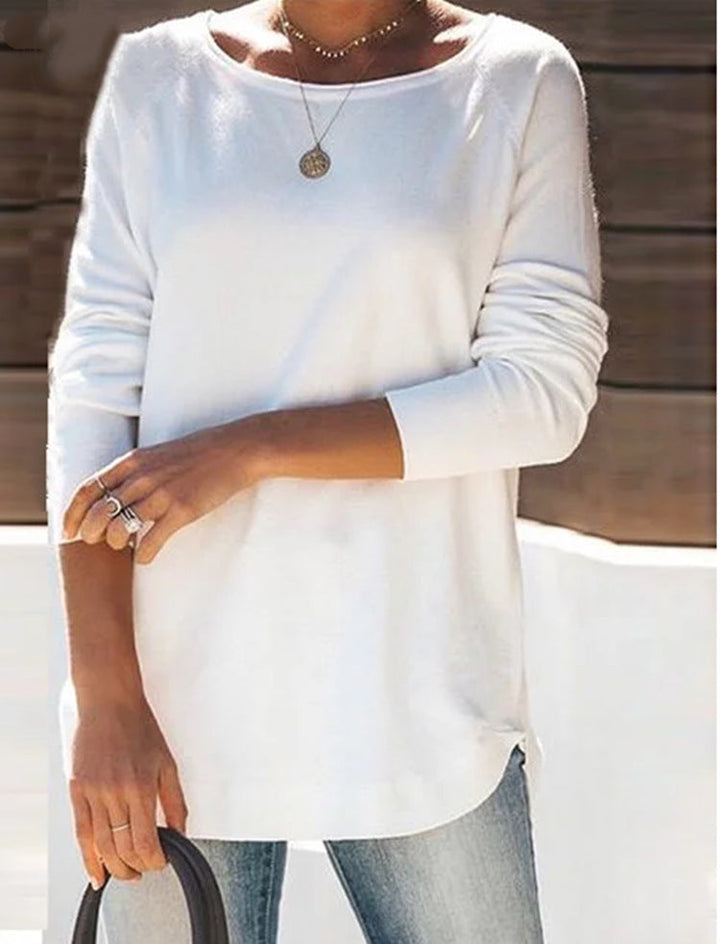 Women's casual long sleeve top with a stylish wide neck & comfortable, relaxed fit.