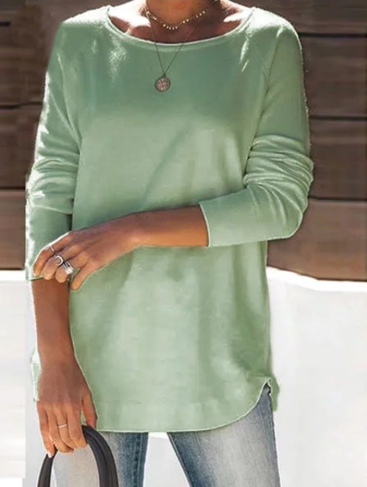 Smooth fabric women's long sleeve wide neck casual top, offering soft feel comfort.