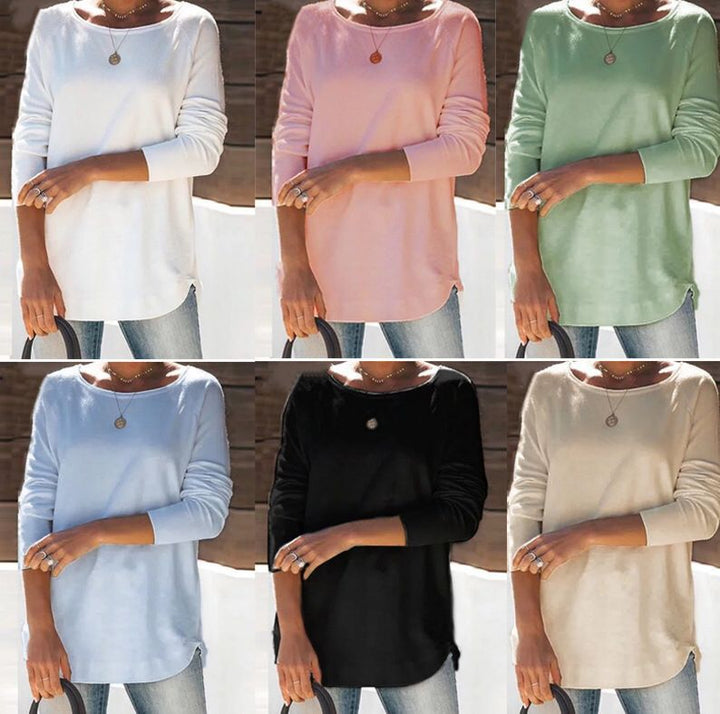 Women's comfortable long sleeve wide neck casual top for everyday fashion.