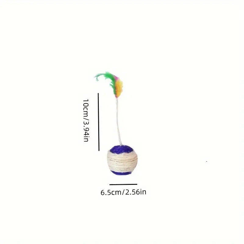 Feather & sisal play ball for cats, designed to engage natural hunting instincts and provide interactive fun.