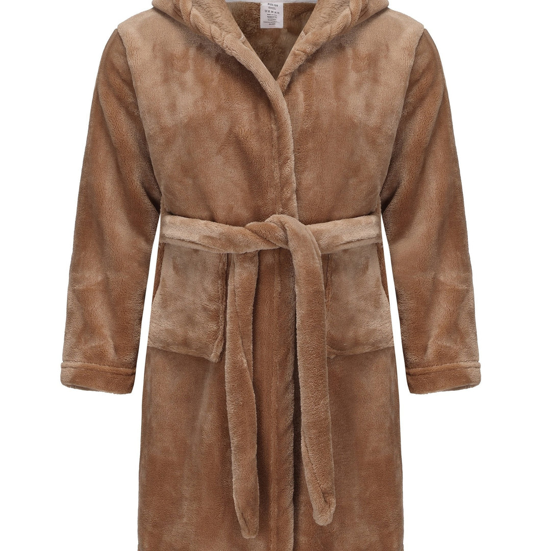 Girls' soft fleece hooded bathrobe, a cozy kids robe perfect for bath time & comfortable sleepwear.