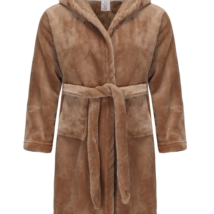 Girls' soft fleece hooded bathrobe, a cozy kids robe perfect for bath time & comfortable sleepwear.