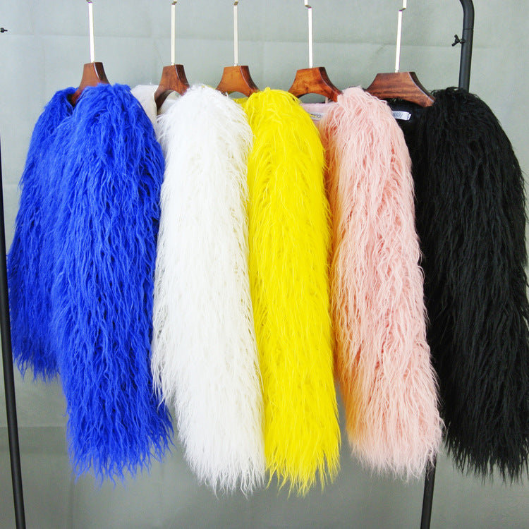 Women's cozy fluffy short jacket, perfect for autumn & winter fashion. Soft & stylish outerwear.