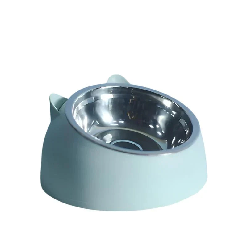 Stainless steel elevated cat feeder, promoting better posture and digestion.
