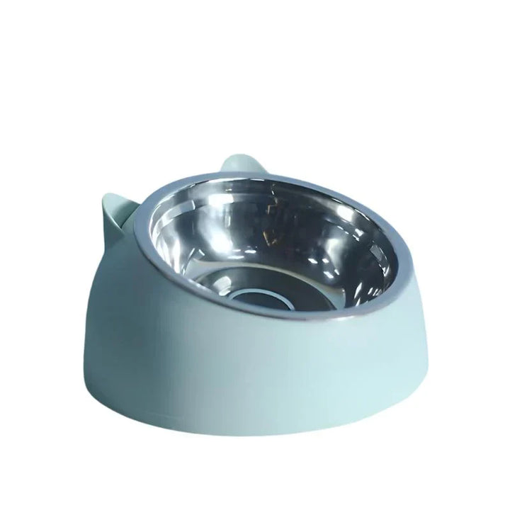 Stainless steel elevated cat feeder, promoting better posture and digestion.
