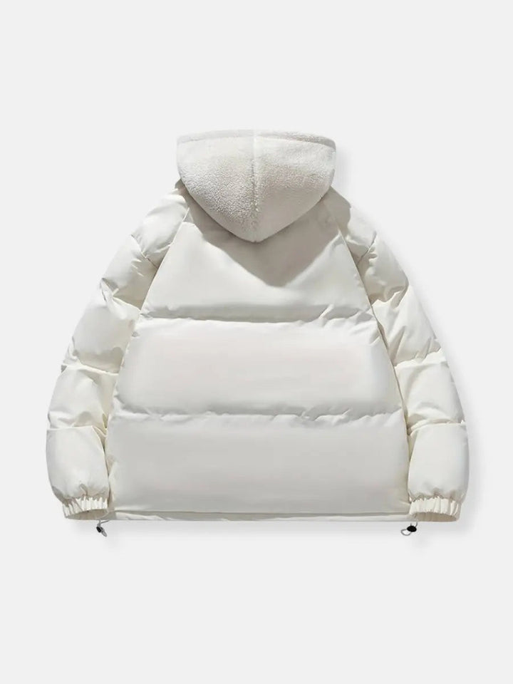 Cozy women's hooded puffer jacket, warm outerwear with plush lining for extreme cold weather.