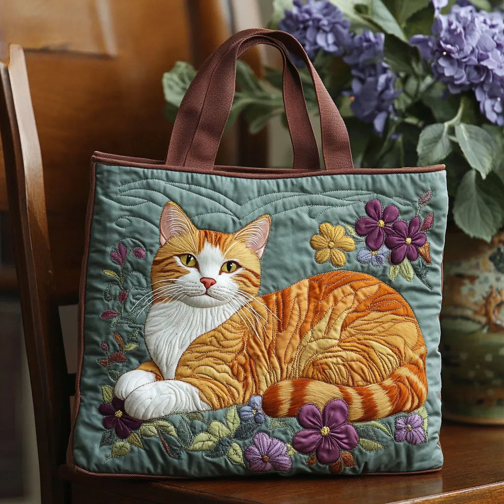 Women's handcrafted cat lover shoulder handbag, quilted & padded with cute animal print design. Fashion accessory.