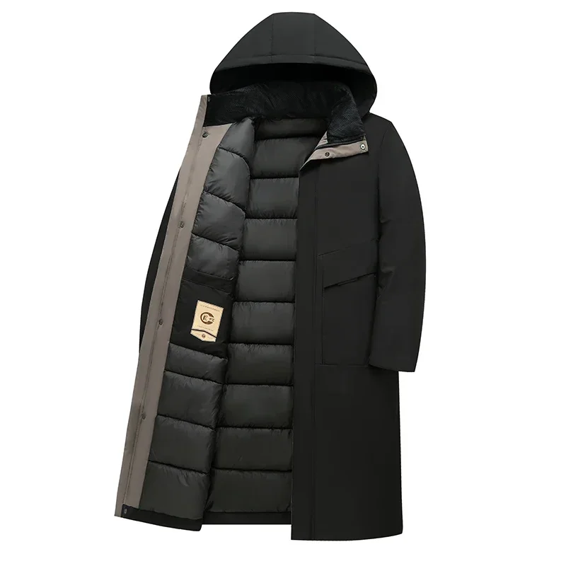 Comfortable men's long hooded winter coat, designed for ultimate warmth and modern style in cold weather.