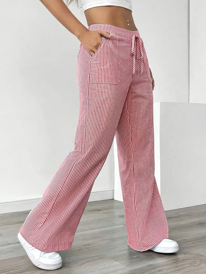 Elegant women's striped wide leg pants, perfect for comfortable summer style.
