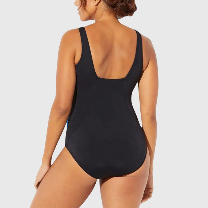 Confident women's shaping printed one-piece swimsuit, flattering design for summer vacation & holiday.