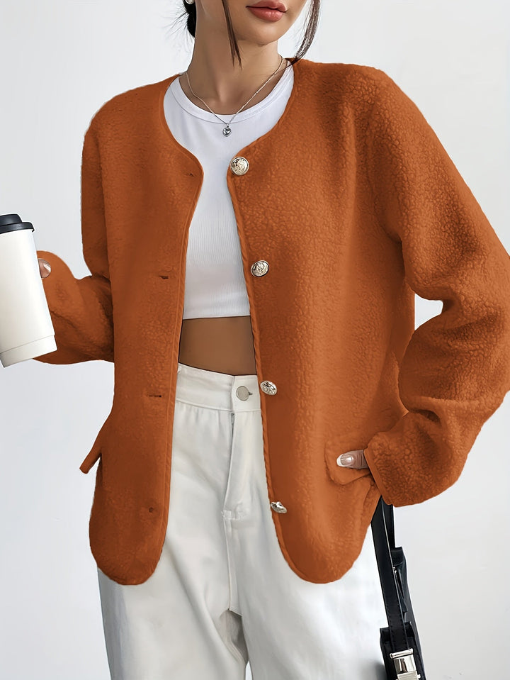 Ladies' timeless fashion button-front jacket. Elegant chic style, perfect for seasonal autumn & winter wear.