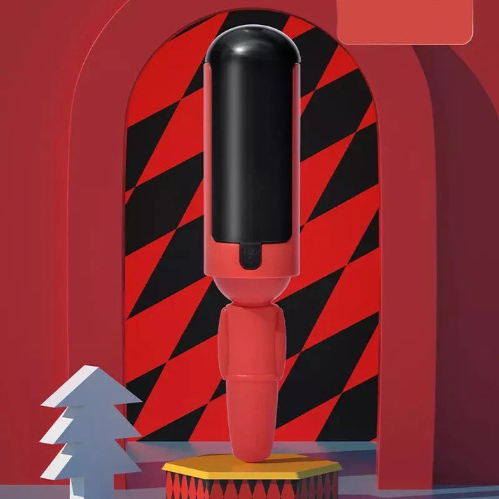Pet hair remover roller with ergonomic grip, designed for furniture & clothing.