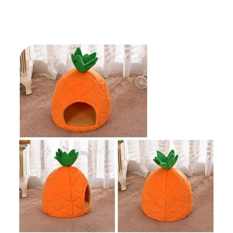 Soft pineapple pet retreat cat cave, a cozy bed for cats & small dogs to relax and sleep.